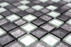 Hand-painted mosaic tile Translucent black Glass mosaic Crystal silver black structure MOS126-1783_m