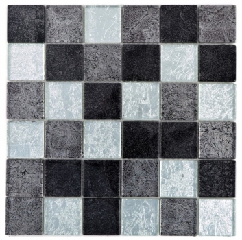 Hand-painted mosaic tile Translucent black Glass mosaic Crystal silver black structure MOS126-1784_m