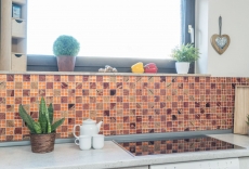 Glass mosaic orange mosaic tile Sunrise tile backsplash kitchen shower wall MOS88-8SRO