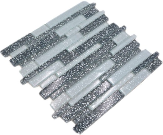 Glass mosaic rods mosaic tiles tile backsplash white gray anthracite flowers MOS86-8CFL
