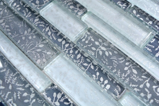 Glass mosaic rods mosaic tiles tile backsplash white gray anthracite flowers MOS86-8CFL