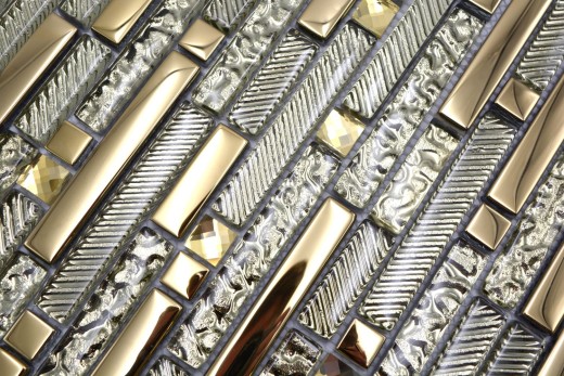 Glass mosaic rods Mosaic tiles Tile backsplash Electroplated gold MOS86-0107