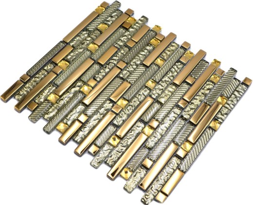 Glass mosaic rods Mosaic tiles Tile backsplash Electroplated gold MOS86-0107