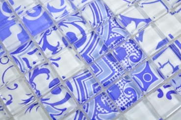 Retro vintage mosaic tile translucent blue glass mosaic Crystal Design blue MOS88-Retro-33_f | 10 mosaic mats