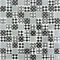Hand-painted retro vintage mosaic tile Translucent white glass mosaic Crystal optic black MOS88-8OP5_m