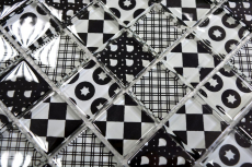 Hand-painted retro vintage mosaic tile Translucent white glass mosaic Crystal optic black MOS88-8OP5_m