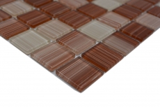 Glass mosaic mosaic tiles line beige brown tile mirror shower wall MOS64-1209