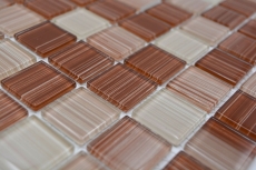 Glass mosaic mosaic tiles line beige brown tile mirror shower wall MOS64-1209