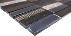 Rectangular mosaic tiles glass mosaic composite stainless steel silver gray blue-black wall cladding kitchen - MOS87-58X