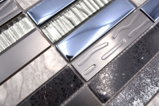 Rectangular mosaic tiles glass mosaic composite stainless steel silver gray blue-black wall cladding kitchen - MOS87-58X