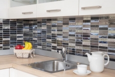 Rectangular mosaic tiles glass mosaic composite stainless steel silver gray blue-black wall cladding kitchen - MOS87-58X