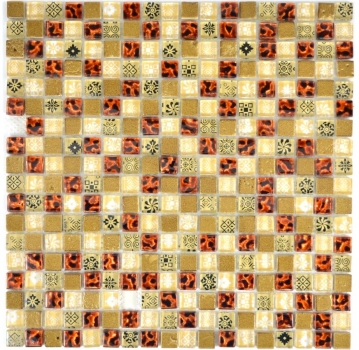 Hand-painted mosaic tile Translucent beige Glass mosaic Crystal resin look beige red MOS92-1212_m