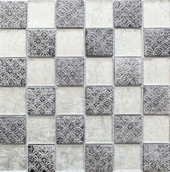 Hand-painted mosaic tile Tile backsplash Translucent silver Glass mosaic Crystal Resin optic silver MOS88-8OP6_m