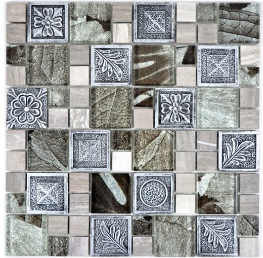 Glass mosaic artificial stone mosaic tiles resin silver gray anthracite ornament tile mirror wall WC - MOS88-0280
