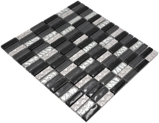Rectangular mosaic tiles glass mosaic rods resin artificial stone gray black silver kitchen splashback bathroom wall WC - MOS87-03108