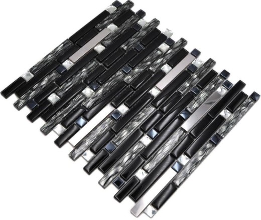 Glass mosaic rods mosaic tiles stainless steel black silver MOS86-0302