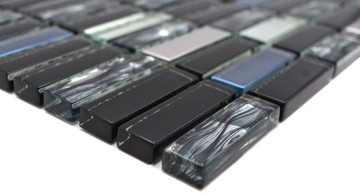 Glass mosaic rods mosaic tiles stainless steel graphite black silver MOS87-0301