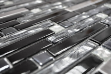 Glass mosaic rods stainless steel silver black tile backsplash kitchen wall MOS67-GV478