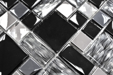 Mosaic tile translucent stainless steel black combination glass mosaic Crystal steel black glass MOS88-03689_f