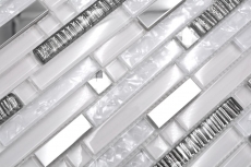 Glass mosaic rods mosaic tiles stainless steel white silver MOS86-0104