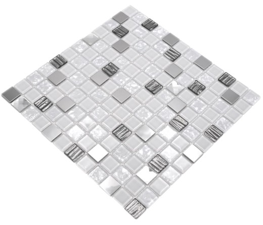 Mosaic tiles stainless steel white silver glass mosaic mosaic panel MOS63-CM-424
