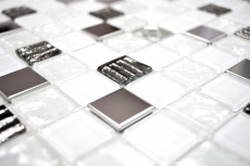 Mosaic tiles stainless steel white silver glass mosaic mosaic panel MOS63-CM-424