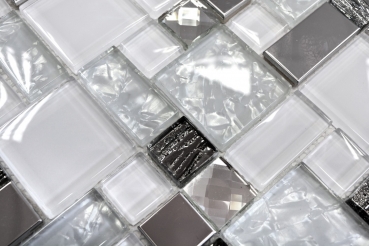Mosaic tile translucent stainless steel white combination glass mosaic Crystal steel white glass MOS88-01699_f | 10 mosaic mats
