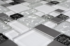 Mosaic tile translucent stainless steel white combination glass mosaic Crystal steel white glass MOS88-01699_f | 10 mosaic mats