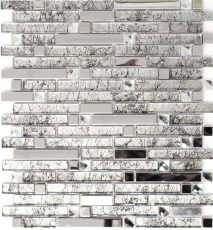 Glass mosaic rods mosaic tiles stainless steel white cream silver MOS86-0106