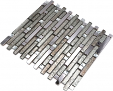 Glass mosaic rods mosaic tiles stainless steel white cream silver MOS86-0106