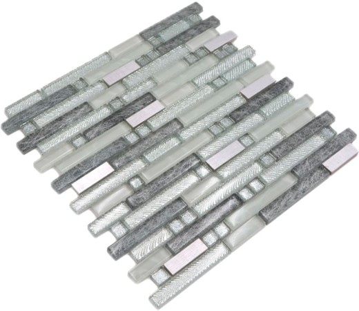 Glass mosaic rods mosaic tiles stainless steel white silver gray MOS87-MV698