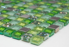 Hand-painted mosaic tile Tile backsplash Translucent stainless steel green Glass mosaic Crystal steel green MOS92-0506_m