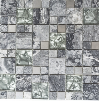 Hand sample mosaic tile Tile mirror translucent stainless steel gray combination glass mosaic Crystal stone steel gray MOS88-0204_m