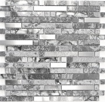 Hand sample mosaic tile Tile mirror translucent stainless steel gray composite glass mosaic Crystal stone steel gray MOS87-MV778_m