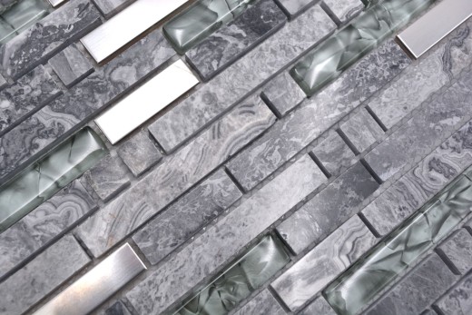 Glass mosaic natural stone rods marble mosaic tile stainless steel gray anthracite silver splashback wall tile WC - MOS87-MV778