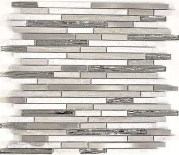 Hand sample mosaic tile Tile mirror translucent stainless steel white wood composite glass mosaic Crystal stone steel wood white MOS86-SV85_m