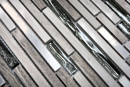 Glass mosaic natural stone rods stainless steel marble gray white light gray silver wall cladding kitchen bathroom WC - MOS86-SV85