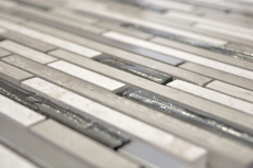Mosaic tile translucent stainless steel white wood composite glass mosaic Crystal stone steel wood white MOS86-SV85_f