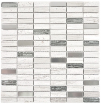 Mosaic tile translucent stainless steel gray white rods glass mosaic Crystal stone steel wood white MOS87-2002_f