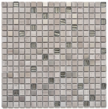 Mosaic tile Translucent stainless steel gray white Glass mosaic Crystal stone Steel wood white MOS92-2002_f