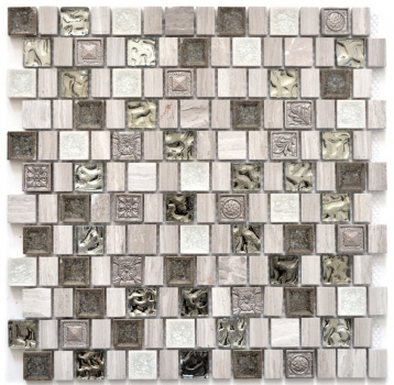 Mosaic stones composite mosaic tile resin ceramic gray white light gray cream beige multiformat glass mosaic tile backsplash - MOS82-2002