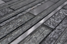 Glass mosaic natural stone rods mosaic tiles aluminum black anthracite dark grey splashback wall facing - MOS49-GV84
