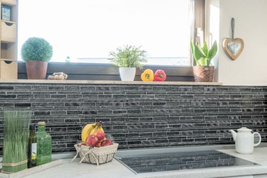 Glass mosaic natural stone rods mosaic tiles aluminum black anthracite dark grey splashback wall facing - MOS49-GV84