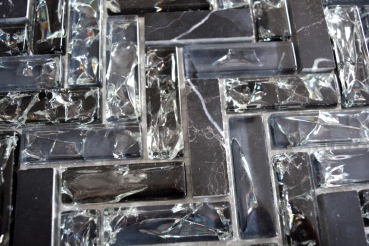 Hand-patterned mosaic tile Translucent black herringbone glass mosaic Crystal stone black MOS87HB-0328_m