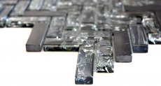 Hand-patterned mosaic tile Translucent black herringbone glass mosaic Crystal stone black MOS87HB-0328_m