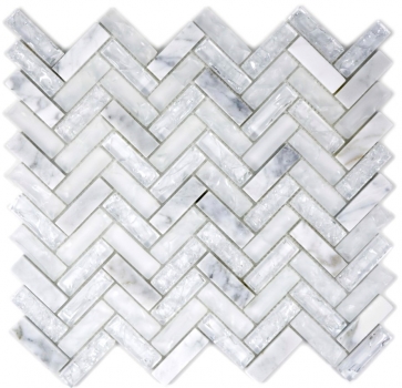Mosaic tile Translucent white herringbone glass mosaic Crystal stone white MOS87HB-0111_f