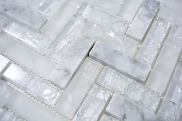 Mosaic tile Translucent white herringbone glass mosaic Crystal stone white MOS87HB-0111_f