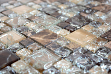 Hand-painted mosaic tile Translucent dark brown combination glass mosaic Crystal stone emperador dark MOS87-K1455_m