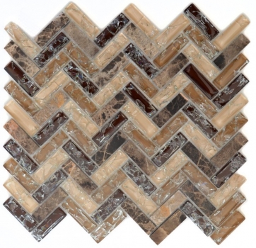 Hand-patterned mosaic tile Translucent dark brown herringbone glass mosaic Crystal stone emperador dark MOS87HB-1355_m