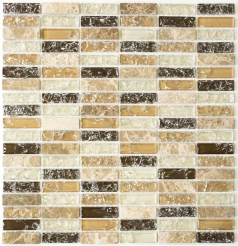 Rectangular mosaic tiles glass mosaic broken glass marble stone light brown beige cream wall bathroom kitchen WC - MOS87-S1253